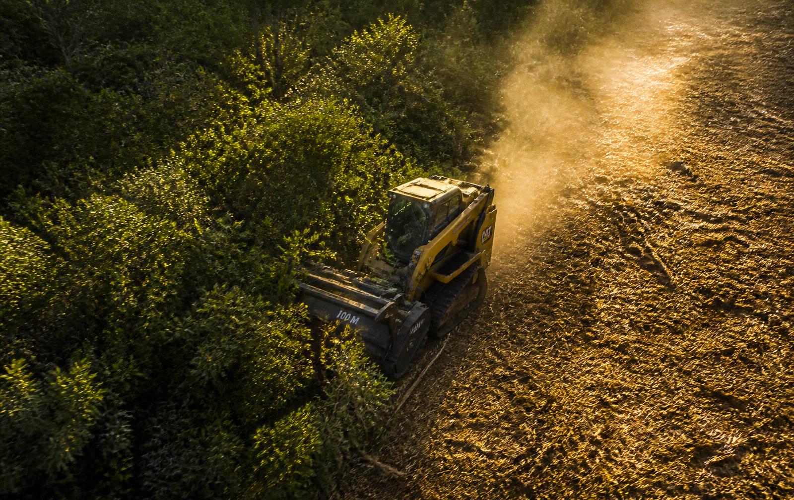 Aerial view of a harvest unit cut through dense Oregon timber